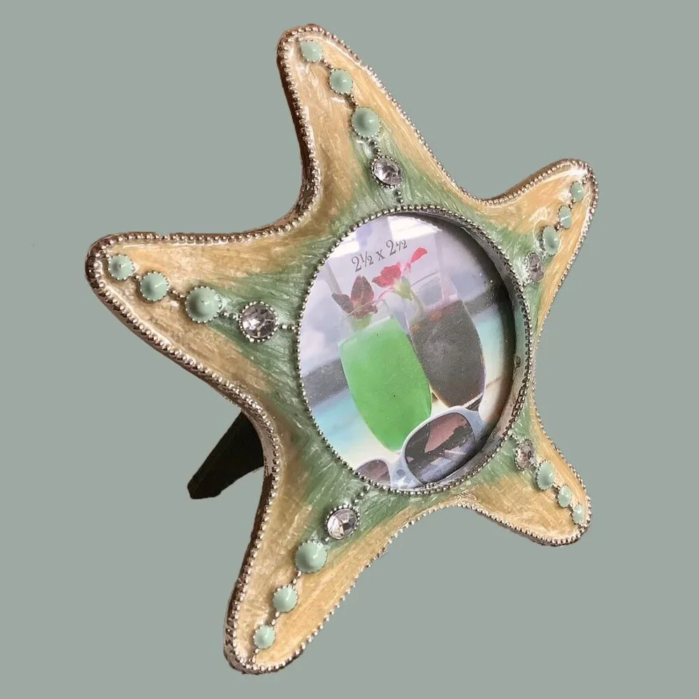Enamel & Silvertone Starfish Photo Frame With Crystal Accents - 2.5 Round